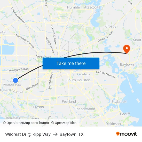 Wilcrest Dr @ Kipp Way to Baytown, TX map