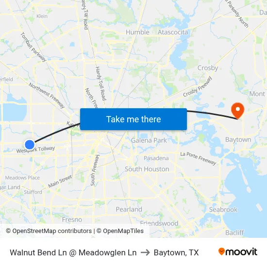 Walnut Bend Ln @ Meadowglen Ln to Baytown, TX map