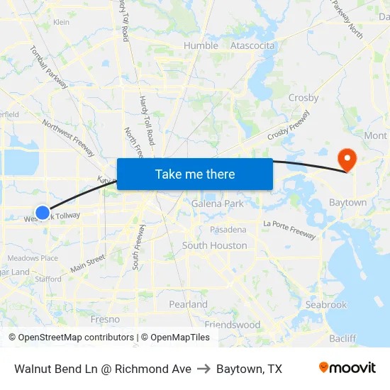Walnut Bend Ln @ Richmond Ave to Baytown, TX map