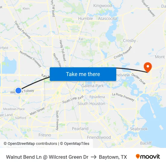 Walnut Bend Ln @ Wilcrest Green Dr to Baytown, TX map