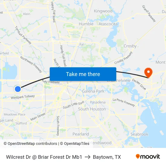Wilcrest Dr @ Briar Forest Dr Mb1 to Baytown, TX map