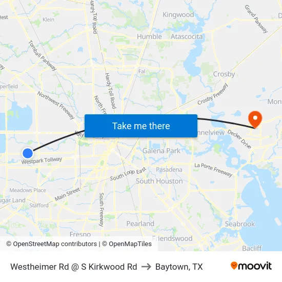 Westheimer Rd @ S Kirkwood Rd to Baytown, TX map
