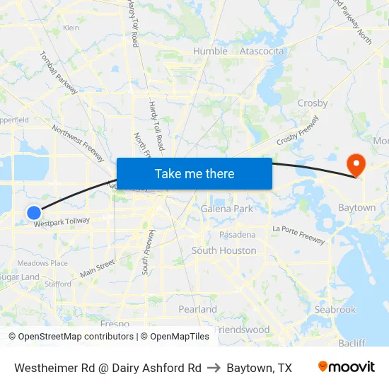 Westheimer Rd @ Dairy Ashford Rd to Baytown, TX map