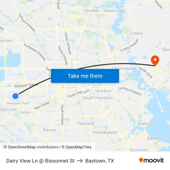 Dairy View Ln @ Bissonnet St to Baytown, TX map