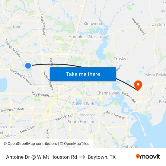Antoine Dr @ W Mt Houston Rd to Baytown, TX map