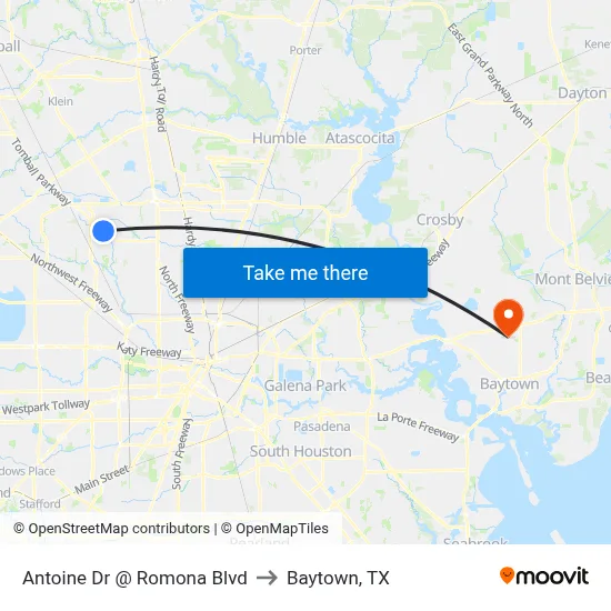 Antoine Dr @ Romona Blvd to Baytown, TX map