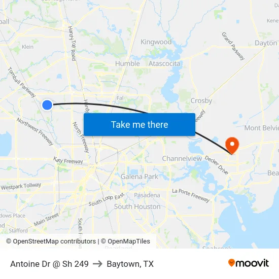 Antoine Dr @ Sh 249 to Baytown, TX map