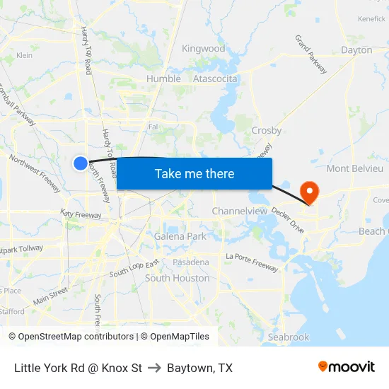 Little York Rd @ Knox St to Baytown, TX map