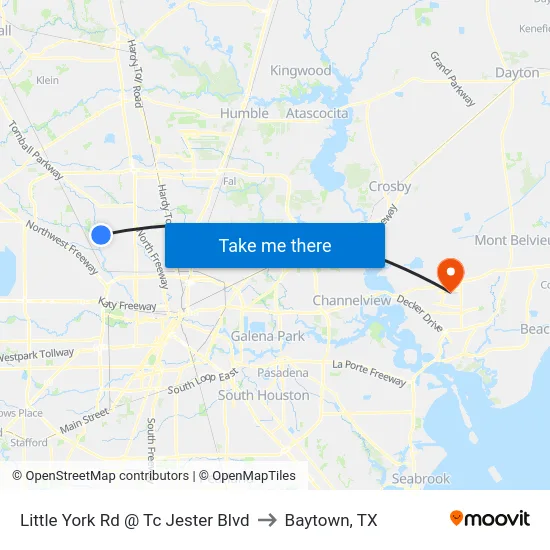 Little York Rd @ Tc Jester Blvd to Baytown, TX map