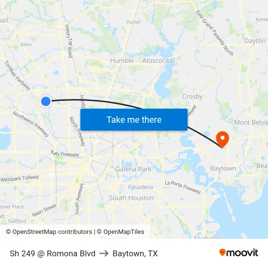 Sh 249 @ Romona Blvd to Baytown, TX map