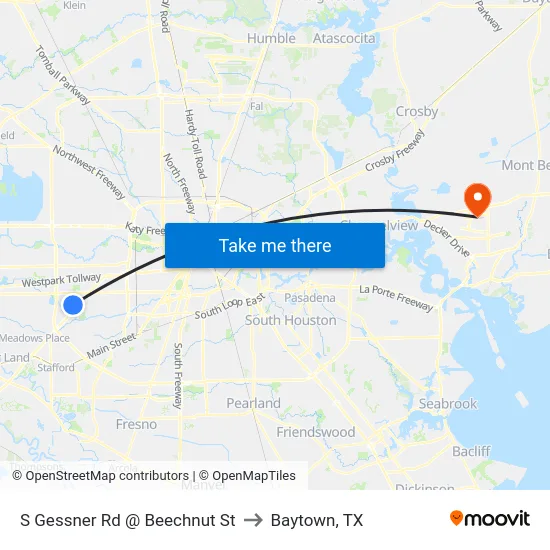 S Gessner Rd @ Beechnut St to Baytown, TX map