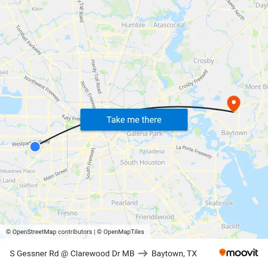S Gessner Rd @ Clarewood Dr MB to Baytown, TX map