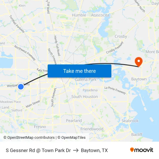 S Gessner Rd @ Town Park Dr to Baytown, TX map