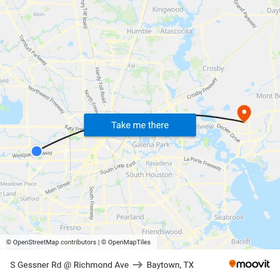 S Gessner Rd @ Richmond Ave to Baytown, TX map
