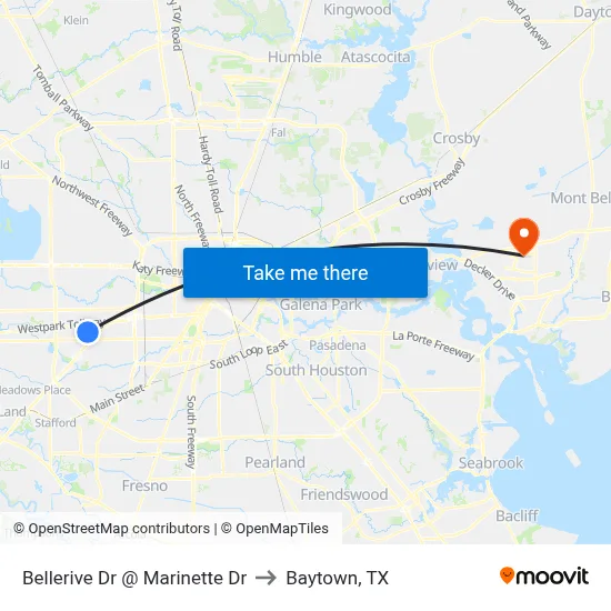 Bellerive Dr @ Marinette Dr to Baytown, TX map