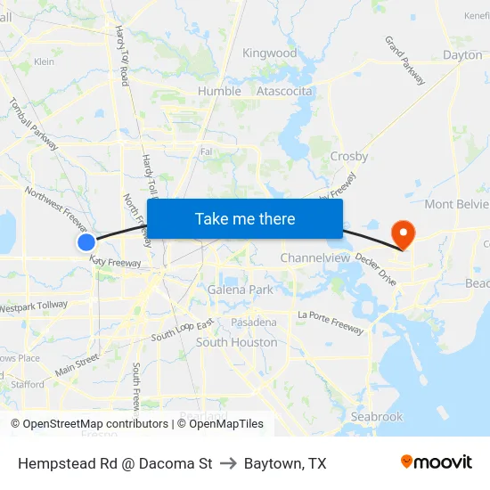 Hempstead Rd @ Dacoma St to Baytown, TX map