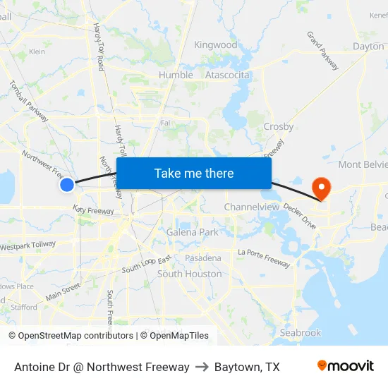 Antoine Dr @ Northwest Freeway to Baytown, TX map