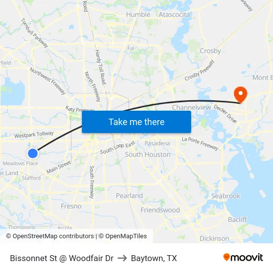 Bissonnet St @ Woodfair Dr to Baytown, TX map
