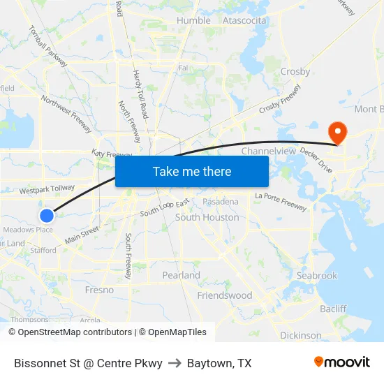 Bissonnet St @ Centre Pkwy to Baytown, TX map