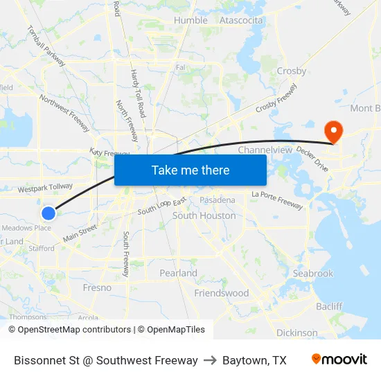Bissonnet St @ Southwest Freeway to Baytown, TX map