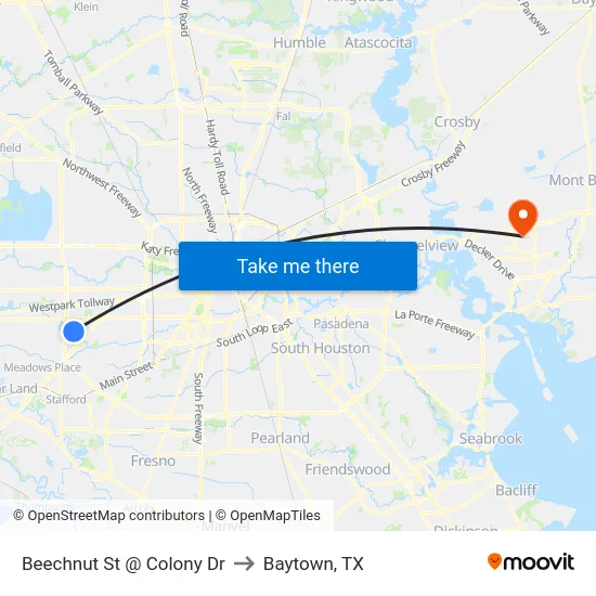 Beechnut St @ Colony Dr to Baytown, TX map