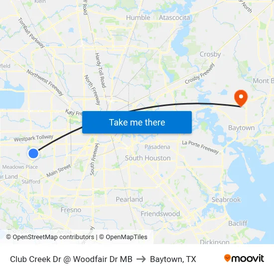 Club Creek Dr @ Woodfair Dr MB to Baytown, TX map