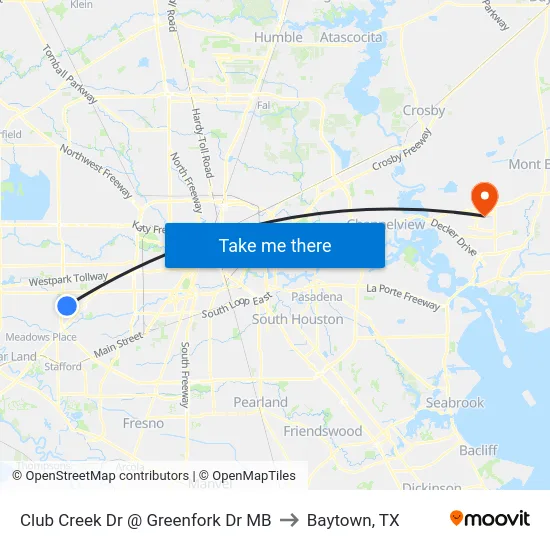 Club Creek Dr @ Greenfork Dr MB to Baytown, TX map