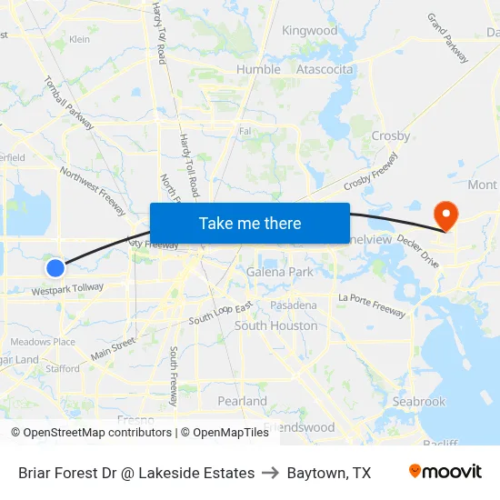 Briar Forest Dr @ Lakeside Estates to Baytown, TX map