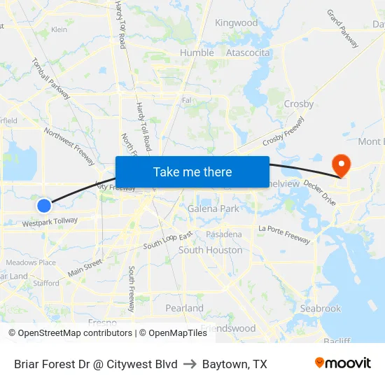 Briar Forest Dr @ Citywest Blvd to Baytown, TX map