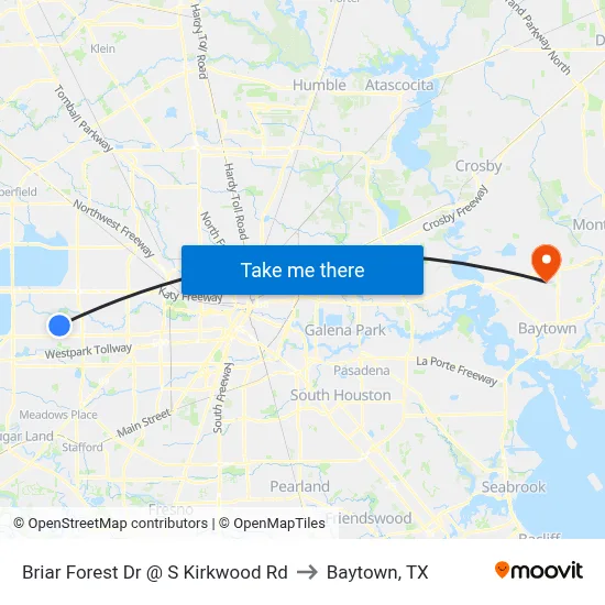 Briar Forest Dr @ S Kirkwood Rd to Baytown, TX map