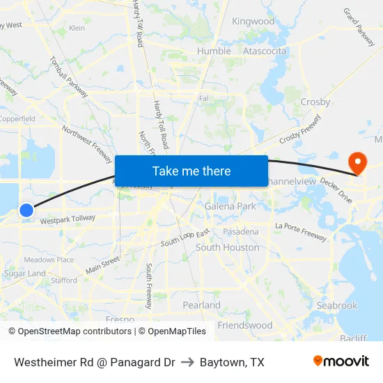 Westheimer Rd @ Panagard Dr to Baytown, TX map