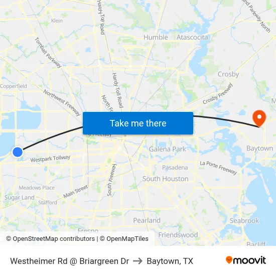 Westheimer Rd @ Briargreen Dr to Baytown, TX map