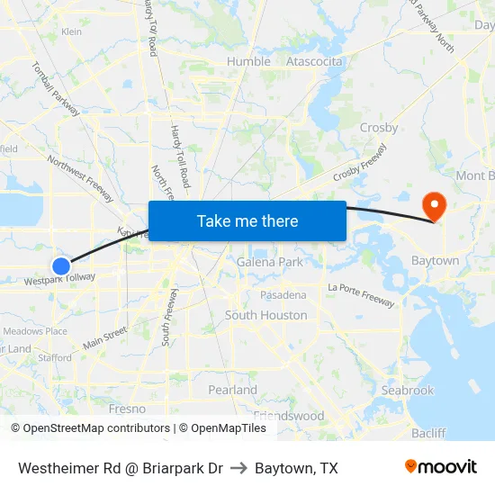 Westheimer Rd @ Briarpark Dr to Baytown, TX map