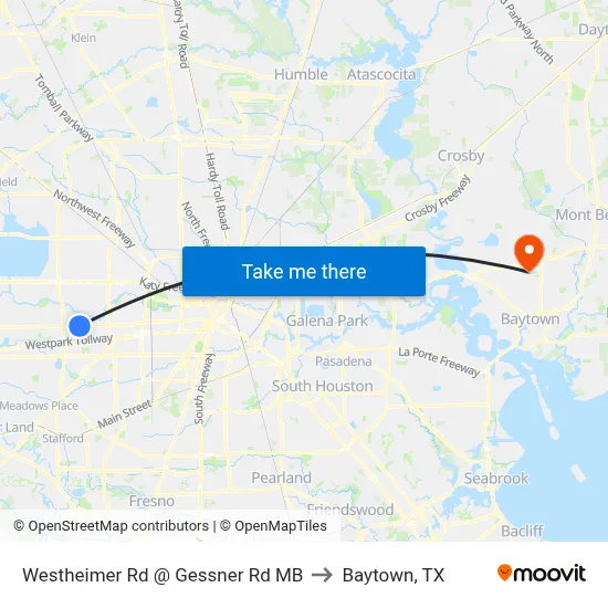 Westheimer Rd @ Gessner Rd MB to Baytown, TX map