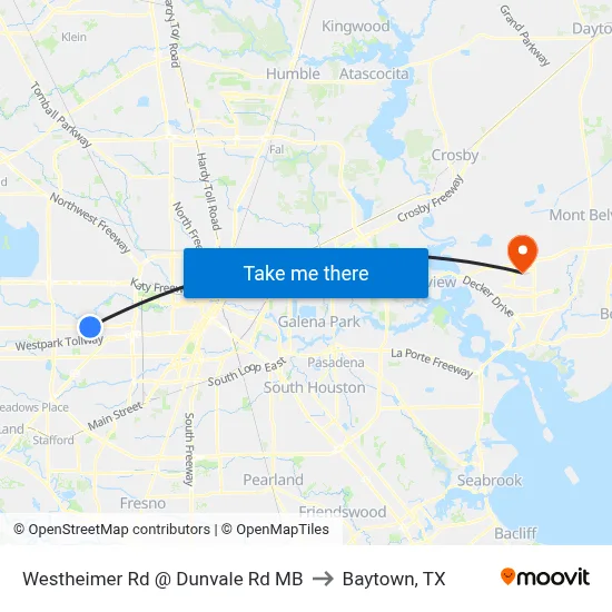 Westheimer Rd @ Dunvale Rd MB to Baytown, TX map