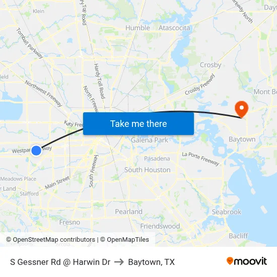 S Gessner Rd @ Harwin Dr to Baytown, TX map