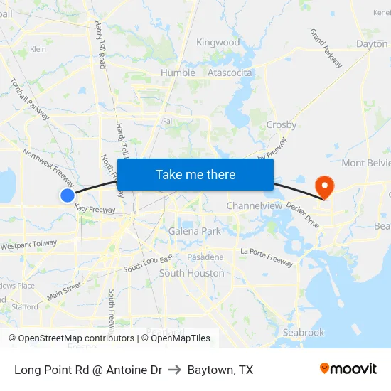 Long Point Rd @ Antoine Dr to Baytown, TX map
