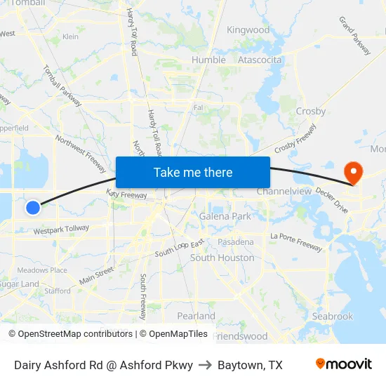 Dairy Ashford Rd @ Ashford Pkwy to Baytown, TX map