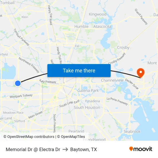 Memorial Dr @ Electra Dr to Baytown, TX map