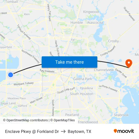 Enclave Pkwy @ Forkland Dr to Baytown, TX map