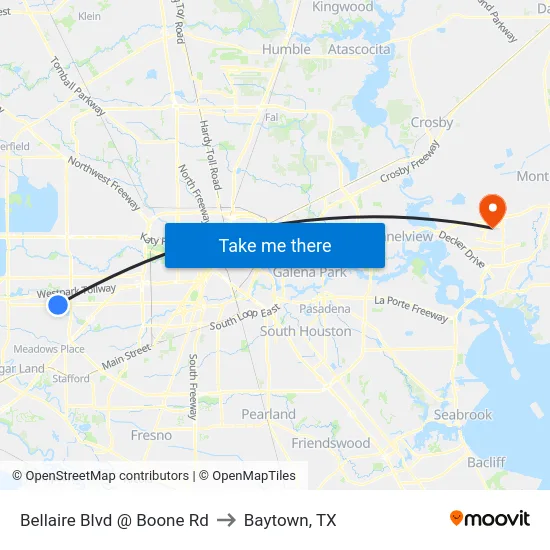 Bellaire Blvd @ Boone Rd to Baytown, TX map