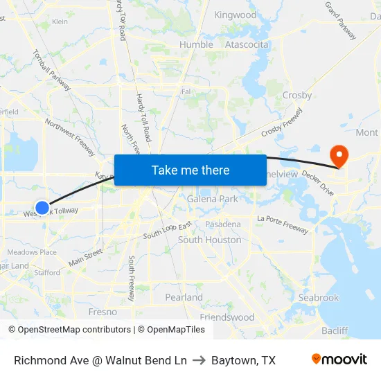 Richmond Ave @ Walnut Bend Ln to Baytown, TX map