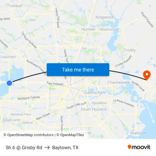 Sh 6 @ Grisby Rd to Baytown, TX map