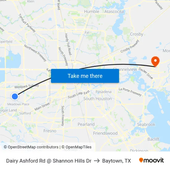 Dairy Ashford Rd @ Shannon Hills Dr to Baytown, TX map