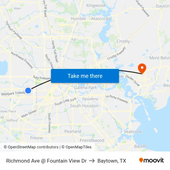 Richmond Ave @ Fountain View Dr to Baytown, TX map