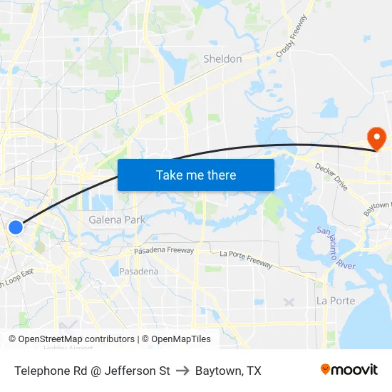 Telephone Rd @ Jefferson St to Baytown, TX map