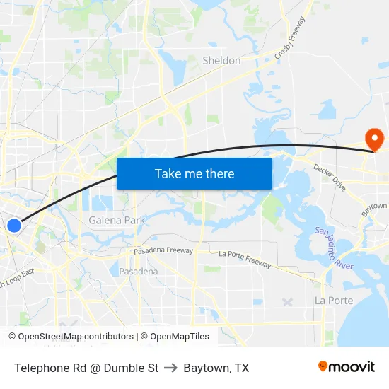 Telephone Rd @ Dumble St to Baytown, TX map