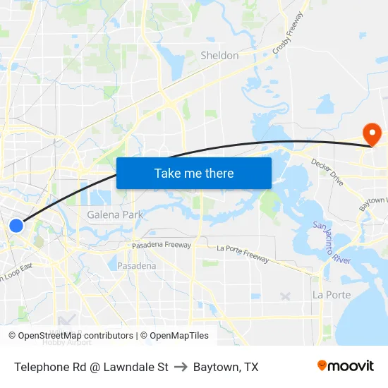 Telephone Rd @ Lawndale St to Baytown, TX map