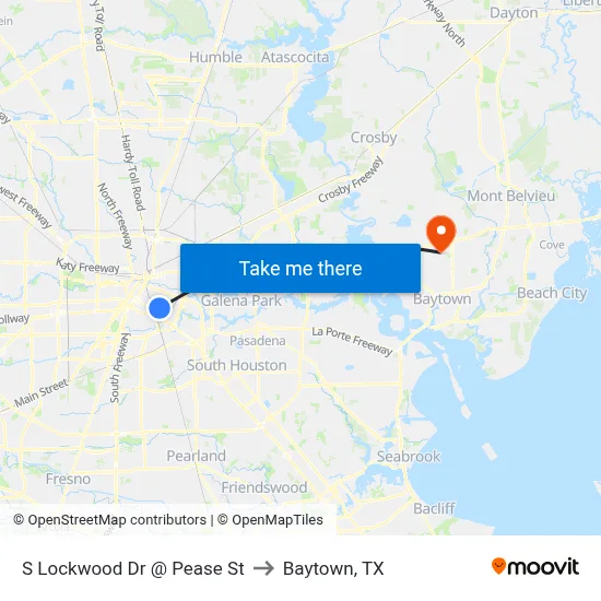S Lockwood Dr @ Pease St to Baytown, TX map