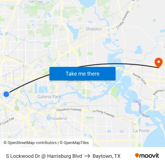 S Lockwood Dr @ Harrisburg Blvd to Baytown, TX map